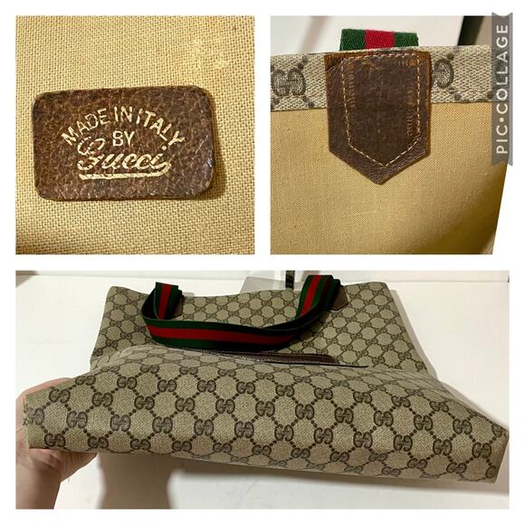 Gucci Tote Bag Monogram Coated Canvas Leather Vintage Purse Shoulder Web Bag - Picture 12 of 12